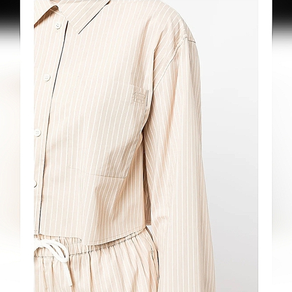 FRAME-Striped Cropped Wide Sleeve Button-Up Shirt-Size Small - Picture 5 of 17